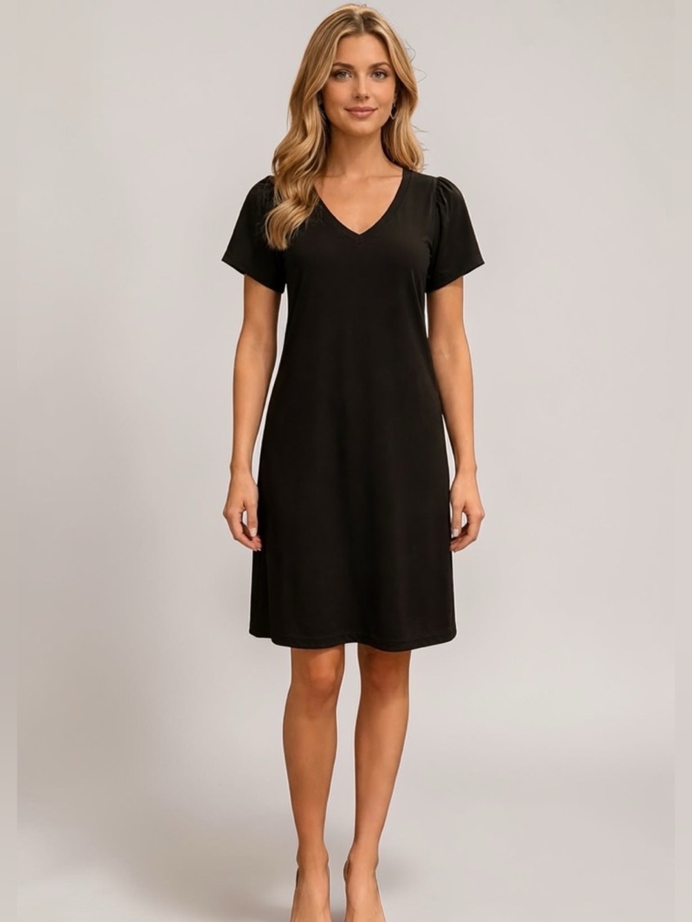 Zenana V-Neck Short Sleeve Black Dress